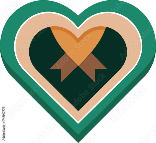 Symbol of Love Heart Shape Ribbon Design Flat Graphic Style Element Icon Vector Illustration Abstract Decoration Graphic Art Background