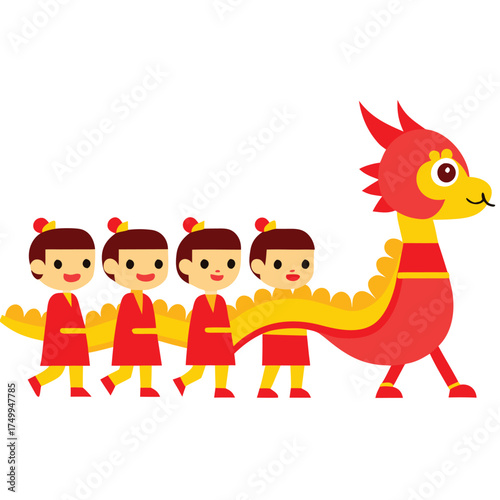 Children parade with dragon festival celebration
