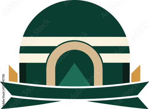 Abstract Dome Shape with Arch and Horizontal Stripes Ribbon Banner Below Illustration Isolated on Transparent Background