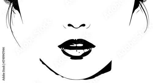 Artistic Black and White Illustration of a Womans Open Mouth and Face.