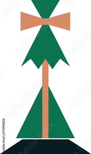 Stylized Geometric Tree with Bow Accent in Teal and Beige Modern Abstract Nature and Decoration Element