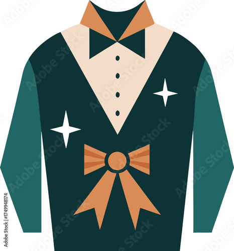 Elegant Black Tie Tuxedo Shirt Design with Bow Tie and Sparkling Accents Fashion Apparel Illustration Formalwear