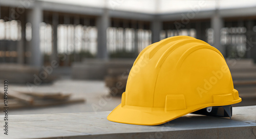 An image of a Yellow Construction Helmet on a construction environment