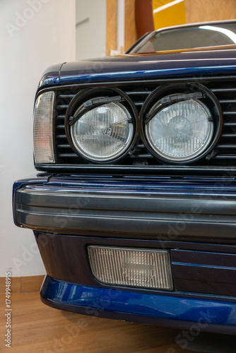 Front View of Classic German Car from the 1980s with Round Headlight Design