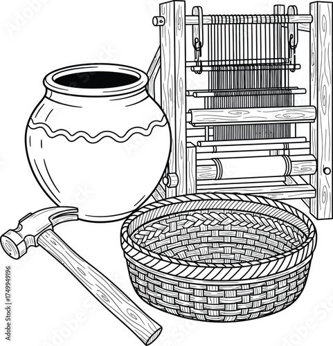 Vector art of handicraft items with pottery