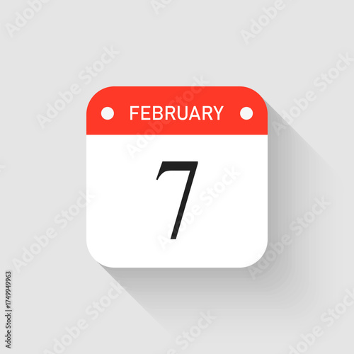 Vector icon page day calendar - 7 February month