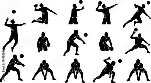 Man volleyball player silhouettes, Volleyball player man silhouettes collection