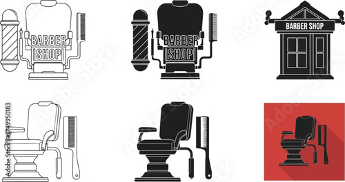 Barber shop vector icons set for barbershop and hairdressing salon
