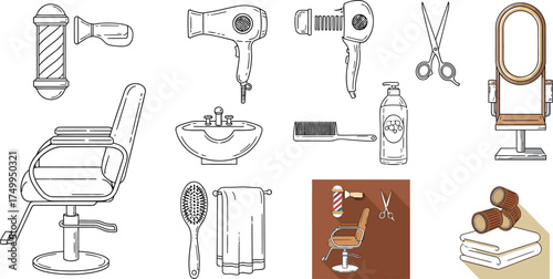 Barber shop equipment illustration set vector hair salon tools icon