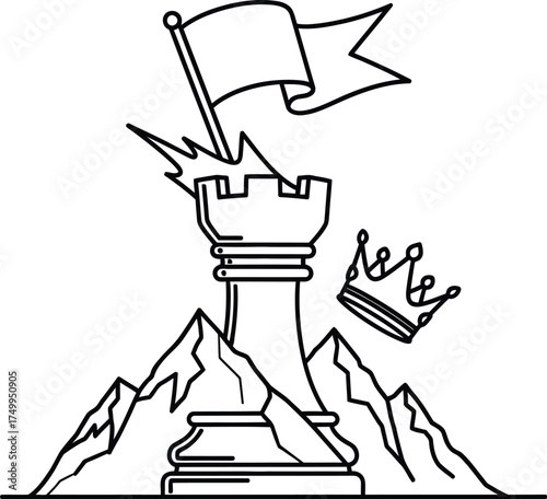 Vector art of chess rook with mountain and crown