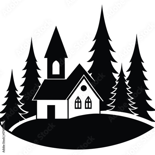 Wallpaper Mural Black and white silhouette of a house and trees building Torontodigital.ca