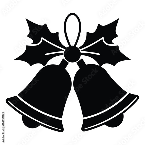 Wallpaper Mural Black Christmas Bells Holly Bow holly leaves holiday decoration Torontodigital.ca