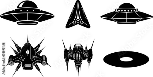 Spaceship silhouette, Ufo silhouette, Ufo, Alien ship, Alien spaceship silhouette, Spaceship , Alien ship, Flying saucer silhouette set