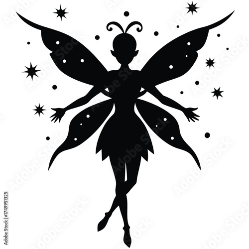 Wallpaper Mural Black fairy silhouette with stars and dots white wings Torontodigital.ca