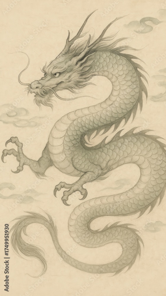 Obraz premium Elegant mythical dragon illustration