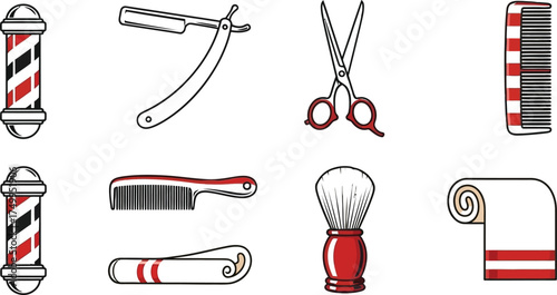 Barber shop tools vector illustration set professional equipment