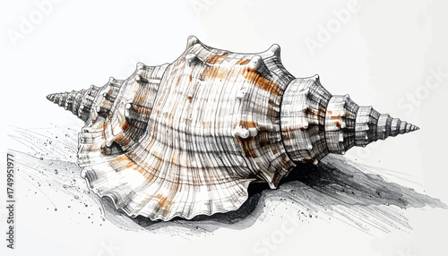 Seashell on sand with detailed shading