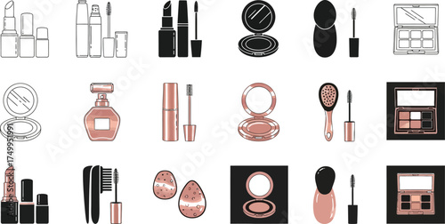 Beauty products vector set makeup cosmetics accessories illustration