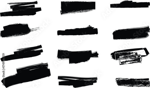 Vector art of collection of black brush stroke marks