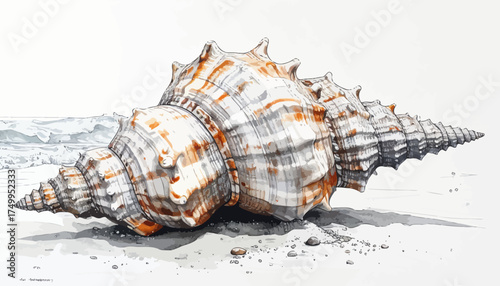 Seashell on sand with soft background