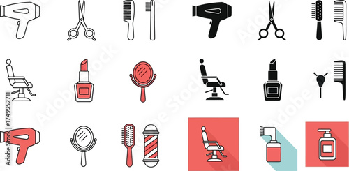 Hair salon equipment vector set for barbershop and beauty parlour use