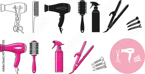 Hair styling tools vector set for salon or beauty shop design concept