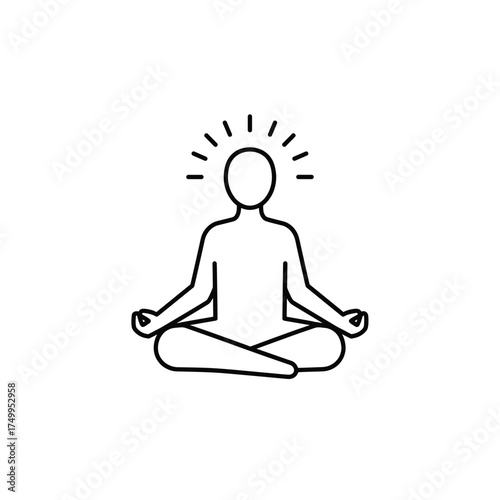Meditation Lotus Pose Icon, Mindfulness Zen Symbol