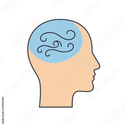 Flat Color Deep Breathing Icon, Wellness and Relaxation Illustration