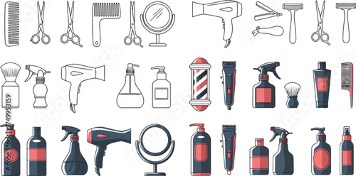 Barber shop tools and equipment vector illustration set design art