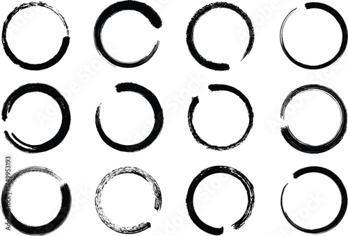 Vector art of set of black handdrawn brush stroke circles with gaps