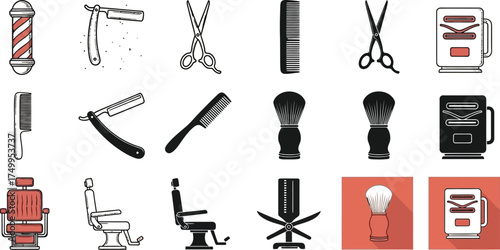 Barber shop vector icons set vintage barber equipment and accessories