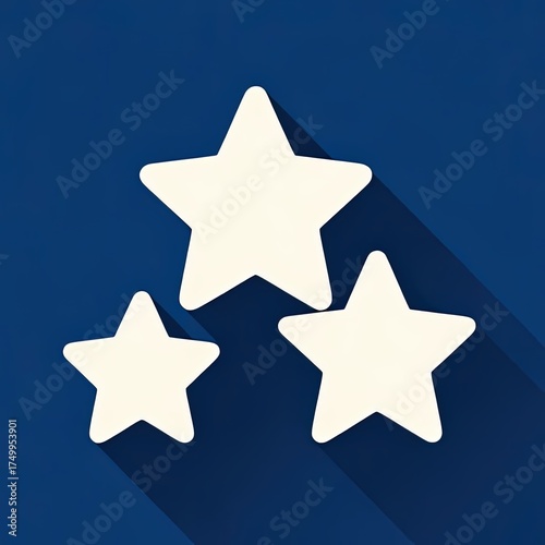 Three white stars with long shadows arranged in a triangle on a deep blue background — clean, modern, and symbolic of excellence, rating, or achievement in design.