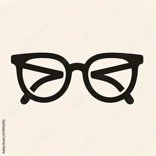 A minimalist black icon of round-framed glasses on a soft beige background — simple, stylish, and symbolic of intellect, fashion, or vision in modern graphic design.