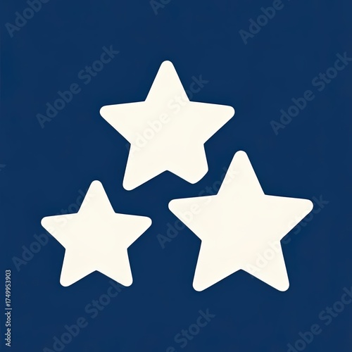 Three white stars arranged in a triangle on a deep blue background — clean, symbolic of excellence, rating, or achievement, perfect for awards, reviews, or design accents.