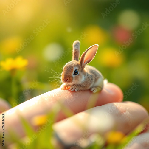 Tiny Rabbit on a human finger