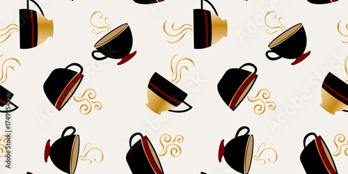 elegant seamless coffee pattern golden luxury design stylish autumn mood black and gold cups background fashionable cafe menu