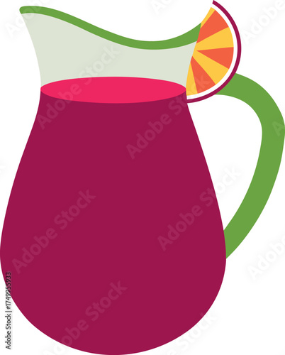 Sangria Pitcher with Citrus Slice and Green Handle Vector Illustration