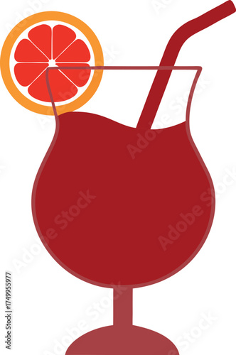 Red Sangria Glass with Citrus Slice and Curved Straw Vector Illustration