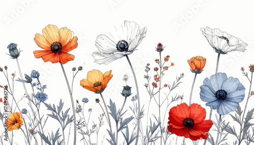 Colorful poppies and wildflowers floral arrangement