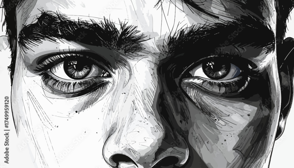 Fototapeta premium Intense gaze portrait of a man with dark hair