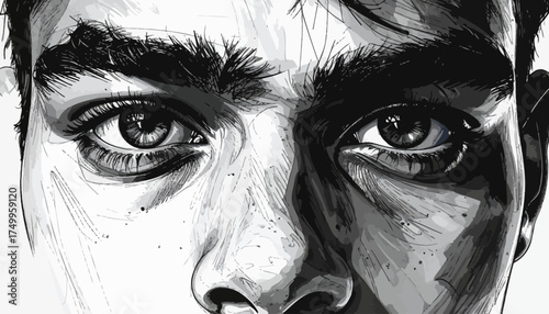 Intense gaze portrait of a man with dark hair