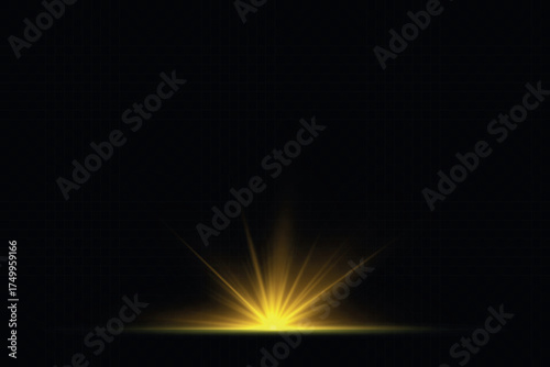 Abstract golden vertical glow. Bright explosion of light of flickering rays on transparent background. Luxury style for design and vector illustrations.