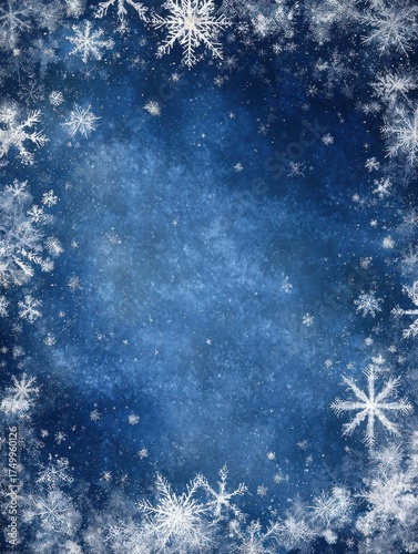 winter snowflake background with blue festive frame