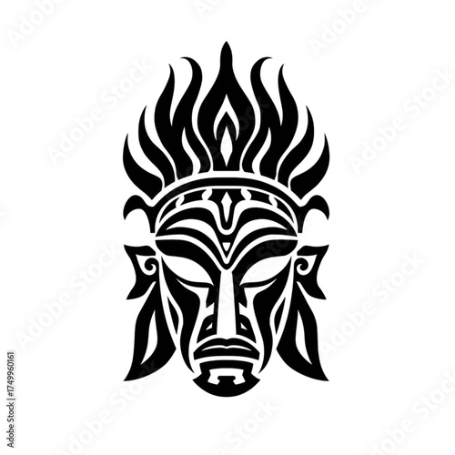Tribal mask with flame headdress graphic design