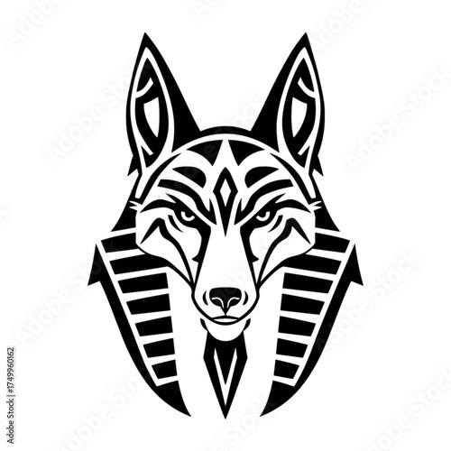 Stylized wolf head with egyptian headdress outline