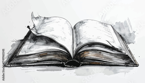 Open book with aged pages and shadow