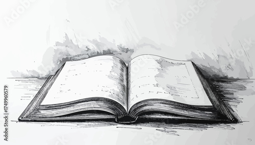 Open book on wooden surface with light