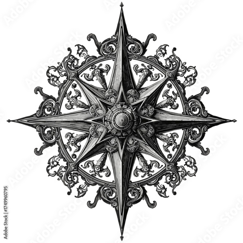 Dark anchor with black rose and leaves tattoo design