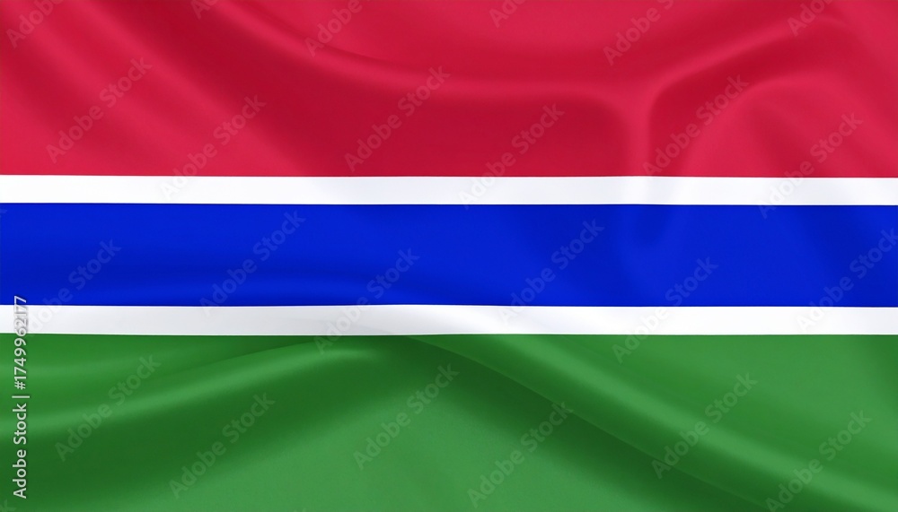 Fototapeta premium Celebrate nature and peace with The Gambia’s flag—where vibrant stripes and symbolic colors reflect unity, resilience, and national pride.