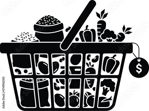 Healthy cooking vector art of affordable and healthy staples in basket vector icon